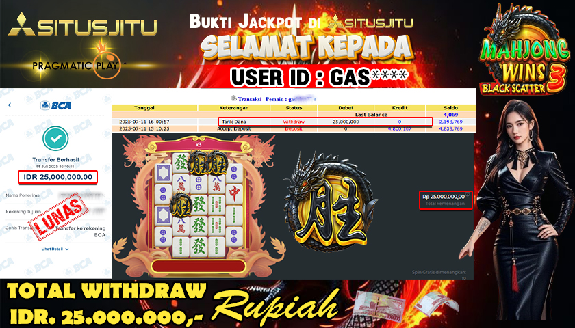 SITUSJITU id : GAS**** JACKPOT MENANG BESAR DI MAHJONG WINS 3 - BLACK SCATTER PRAGMATIC PLAY Rp.25.000.000 ,- LUNAS