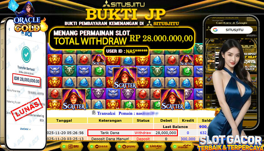 SITUSJITU  id : NAS****** JACKPOT SLOT ORACLE OF GOLD PRAGMATIC PLAY Rp.28.000.000,- LUNAS
