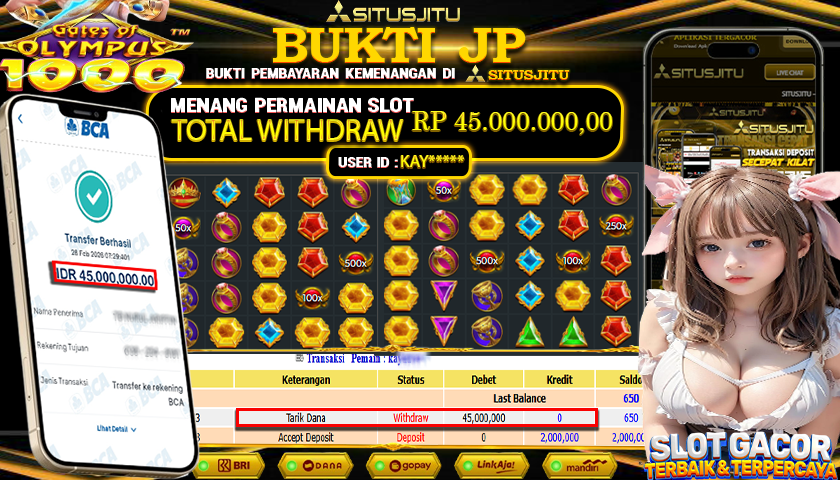SITUSJITU id : KAY***** JACKPOT SLOT  Gates Of Olympus 1000 Pragmatic Play  TOTAL WITHDRAW  Rp.45.000.000 ,- LUNAS