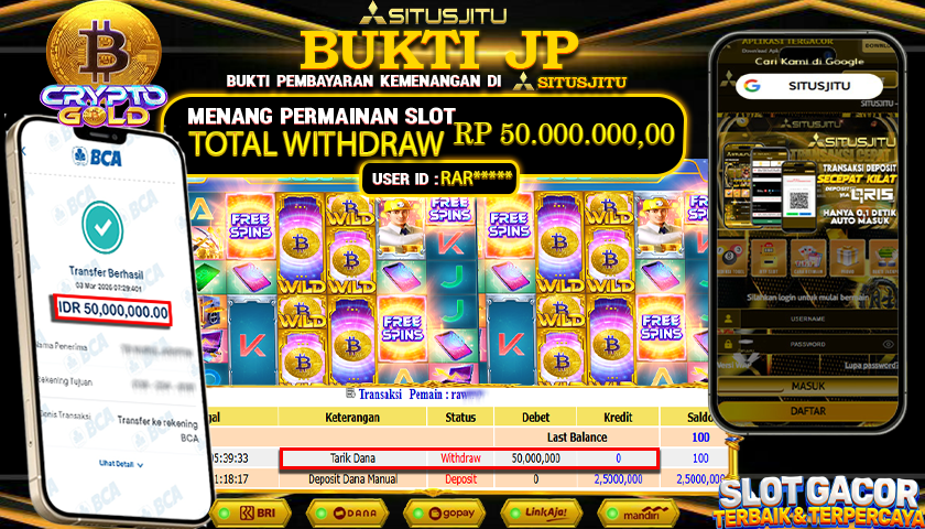 SITUSJITU id : RAR***** JACKPOT SLOT  CRYPTO GOLD  PG SOFT TOTAL WITHDRAW  Rp.50.000.000 ,- LUNAS