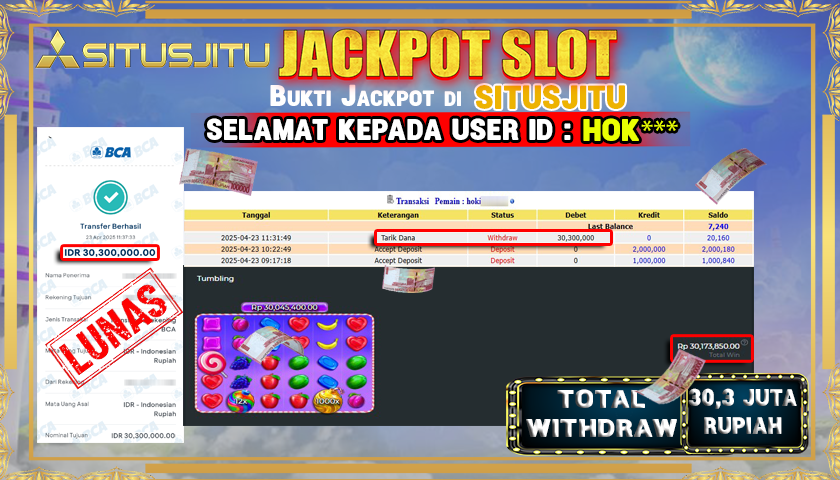 SITUSJITU id : HOK*** JACKPOT SLOT SWEET BONANZA 1000 Rp.30.300.000 ,- LUNAS