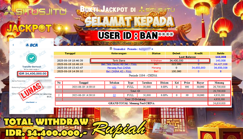 SITUSJITU id : BAN*** JACKPOT TOGEL CHINA POOLS Rp.34.400.000 ,- LUNAS