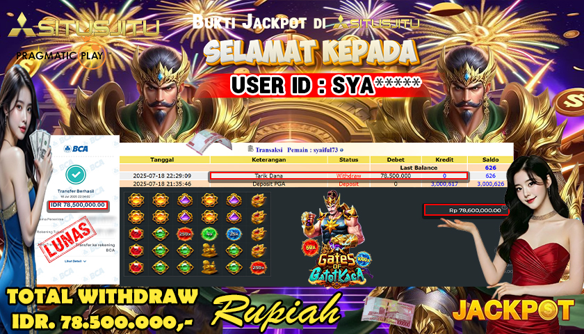 SITUSJITU id : SYA**** JACKPOT MENANG BESAR DI GATES OF GATOT KACA 1000 PRAGMATIC PLAY Rp.78.500.000 ,- LUNAS