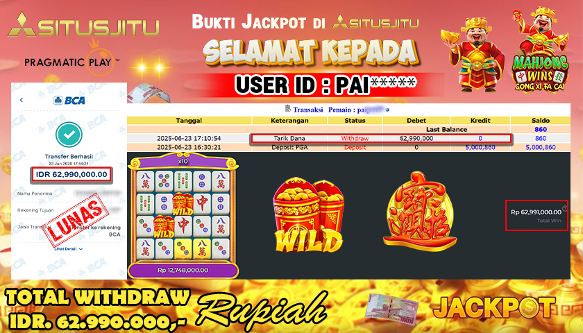 SITUSJITU id : PAI***** JACKPOT MENANG BESAR DI MAHJONG WINS - GONG XI FA CAI PRAGMATIC PLAY Rp.60.000.000 ,- LUNAS
