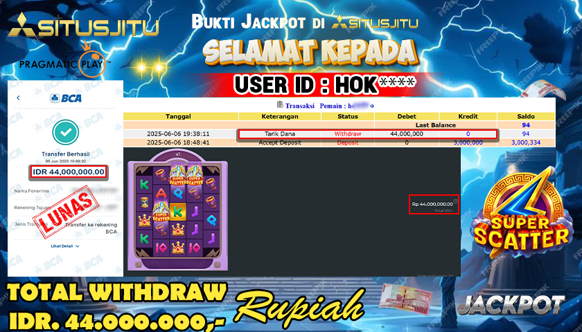 SITUSJITU id : HOK**** JACKPOT SLOT OLYMPUS WINS Rp.44.000.000 ,- LUNAS