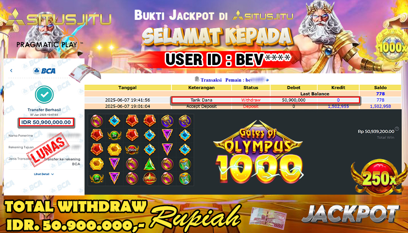 SITUSJITU id : BEV**** JACKPOT SLOT GATES OF OLYMPUS 1000 Rp.50.900.000 ,- LUNAS