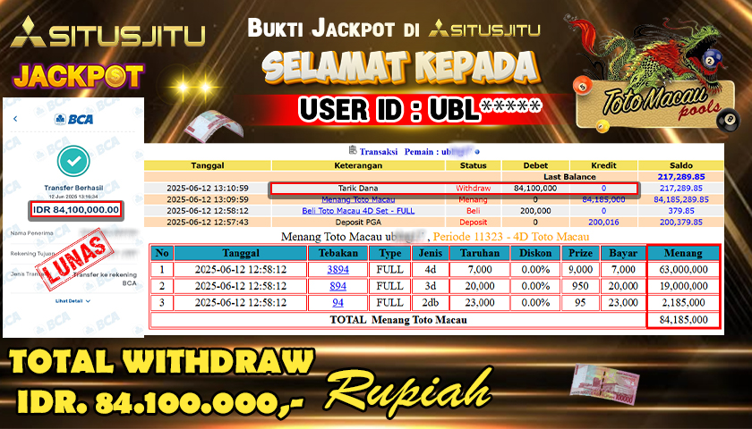 SITUSJITU id : UBL****** JACKPOT TOGEL TOTO MACAU Rp.84.100.000 ,- LUNAS