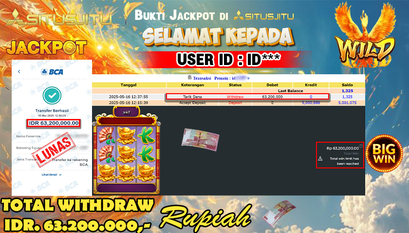 SITUSJITU id : ID*** JACKPOT MENANG BESAR DI LUCKY PHOENIX PRAGMATIC PLAY Rp.63.200.000 ,- LUNAS