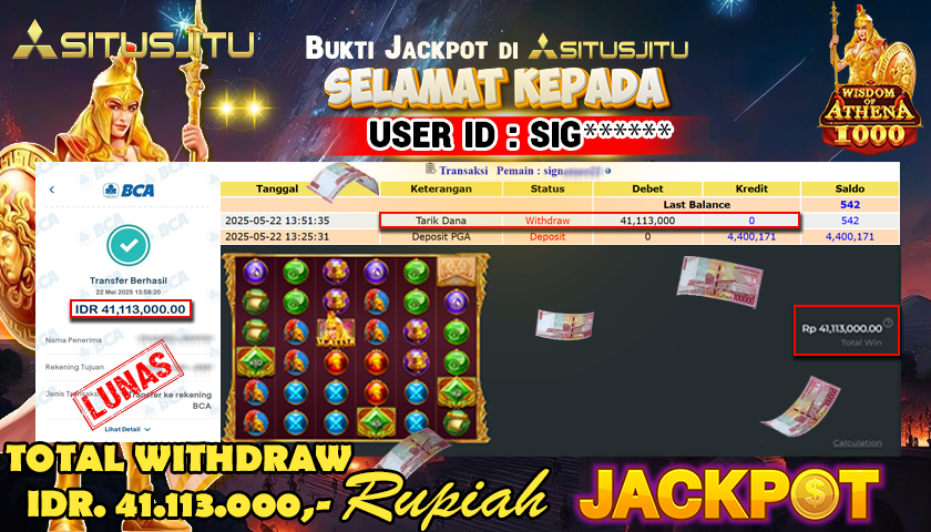 SITUSJITU id : SIG***** JACKPOT MENANG BESAR DI WISDOM OF ATHENA 1000 PRAGMATIC PLAY Rp.41.113.000 ,- LUNAS