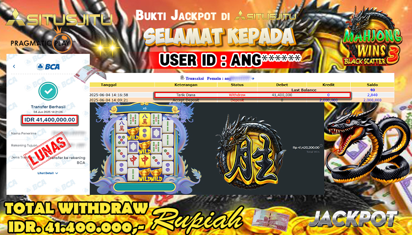 SITUSJITU id : ANG****** JACKPOT MENANG BESAR DI MAHJONG WINS 3 - BLACK SCATTER PRAGMATIC PLAY Rp.41.400.000 ,- LUNAS