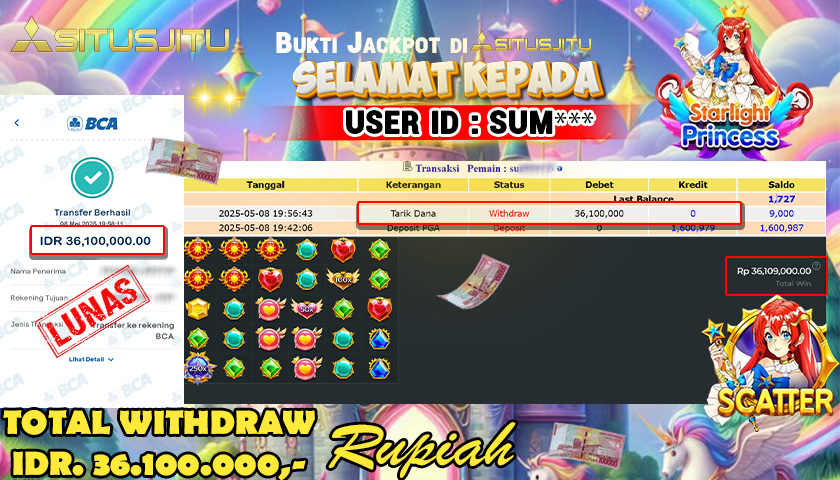 SITUSJITU id : SUM*** JACKPOT SLOT STARLIGHT PRINCESS 1000 Rp.36.100.000 ,- LUNAS