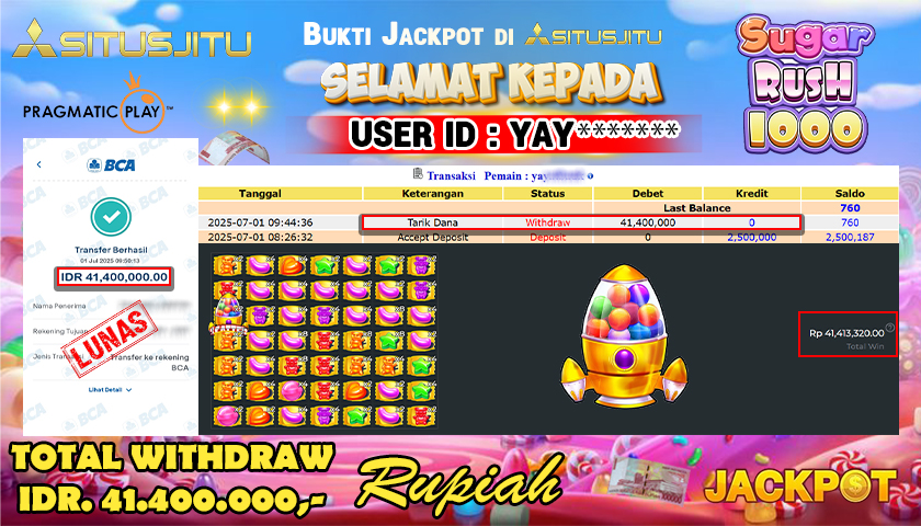 SITUSJITU Id : YAY****** MENANG BESAR DI SLOT SUGAR RUSH 1000 PRAGMATIC PLAY DENGAN TOTAL WITHDRAW Rp.41.400.000 ,- LUNAS