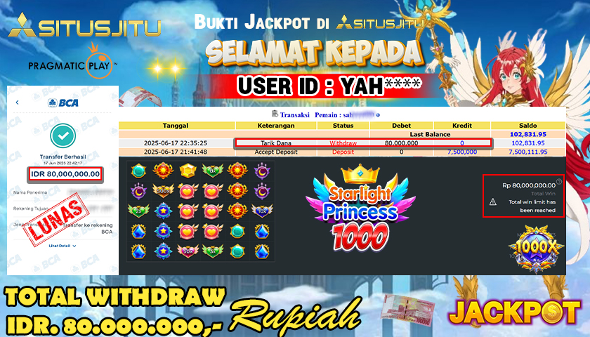 SITUSJITU  id : YAH**** MENANG BESAR DI SLOT STARLIGHT PRINCESS  1000 PRAGMATIC PLAY DENGAN TOTAL WITHDRAW Rp.80.000.000 ,- LUNAS