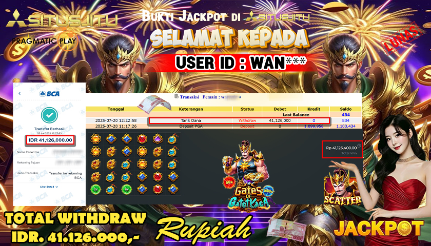 SITUSJITU id : WAN*** JACKPOT MENANG BESAR DI GATES OF GATOT KACA 1000 PRAGMATIC PLAY Rp.41.126.000 ,- LUNAS
