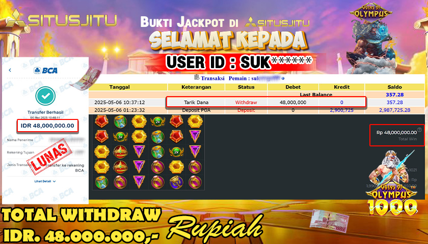 SITUSJITU id : SUK*** JACKPOT TOGEL TOTO MACAU POOLS Rp.48.000.000 ,- LUNAS