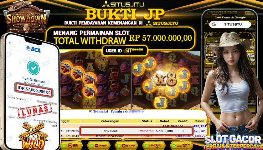 SITUSJITU id : SIT***** JACKPOT SLOT WILD BOUNTY SHOWDOWN PG SOFT TOTAL WITHDRAW Rp.57.000.000 ,- LUNAS