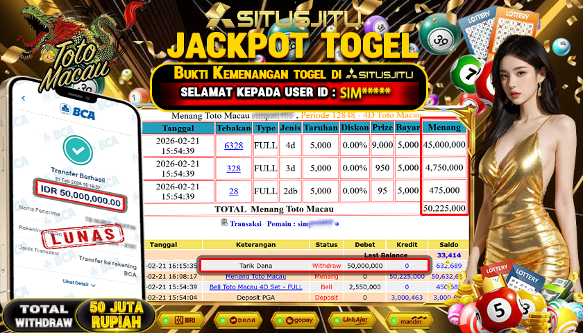 SITUSJITU id : SIM***** JACKPOT TOGEL TOTO MACAU TOTAL WITHDRAW  Rp.50.000.000 ,- LUNAS