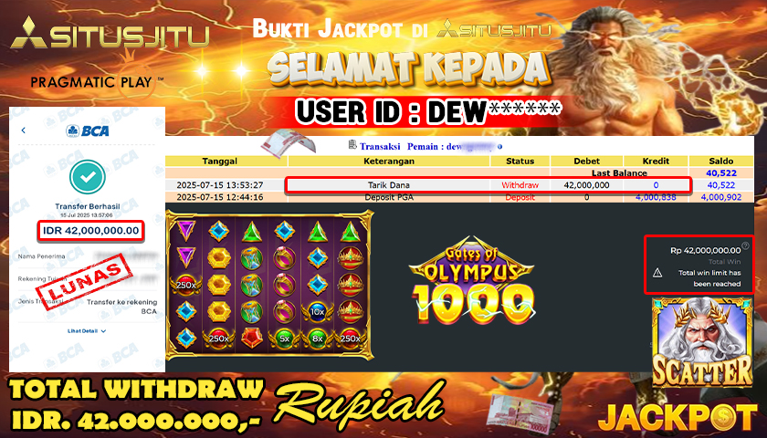 SITUSJITU id : DEW*** JACKPOT SLOT GATES OF OLYMPUS 1000 Rp.42.000.000 ,- LUNAS
