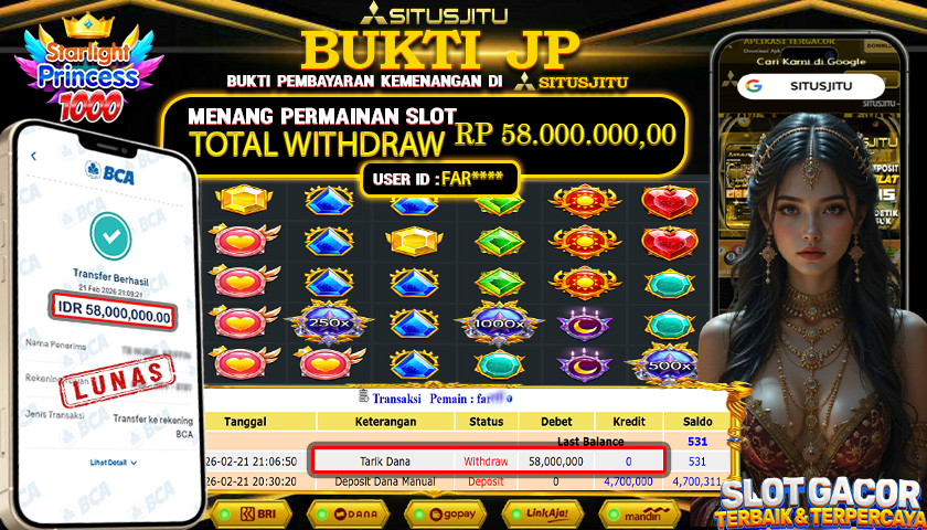 SITUSJITU id : FAR**** JACKPOT SLOT STARLIGHT PRINCESS 1000 PRAGMATIC PLAY  TOTAL WITHDRAW  Rp.58.000.000 ,- LUNAS