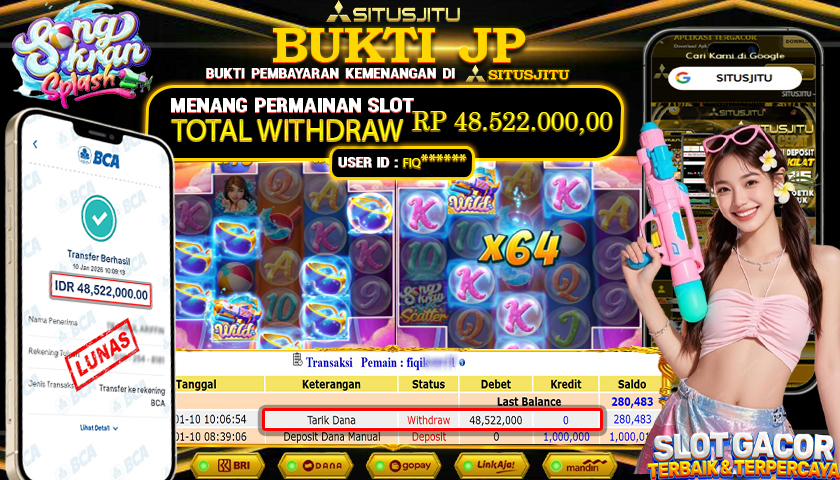 SITUSJITU  id : FIQ******* JACKPOT SLOT SONGKRAN SPLASH PG SOFT Rp.48.522.000,- LUNAS