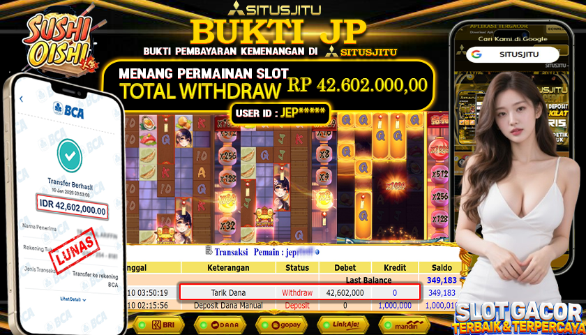 SITUSJITU  id : JEP******* JACKPOT SLOT SUSHI OISHI PG SOFT Rp.42.602.000,- LUNAS