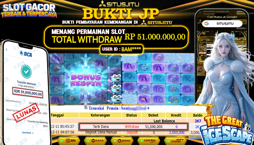 SITUSJITU  id : BAM**** JACKPOT SLOT THE GREAT ICE SCAPE PG SOFT Rp.51.000.000,- LUNAS