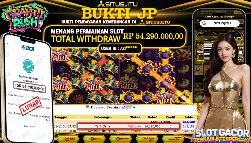 SITUSJITU  id : AZI******* JACKPOT SLOT GRAFITI RUSH PG SOFT Rp.54.290.000,- LUNAS