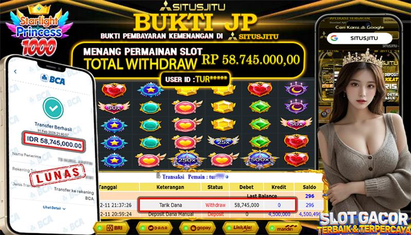 SITUSJITU id : TUR***** JACKPOT SLOT STARLIGHT PRINCESS 1000 PRAGMATIC PLAY TOTAL WITHDRAW  Rp.58.745.000 ,- LUNAS