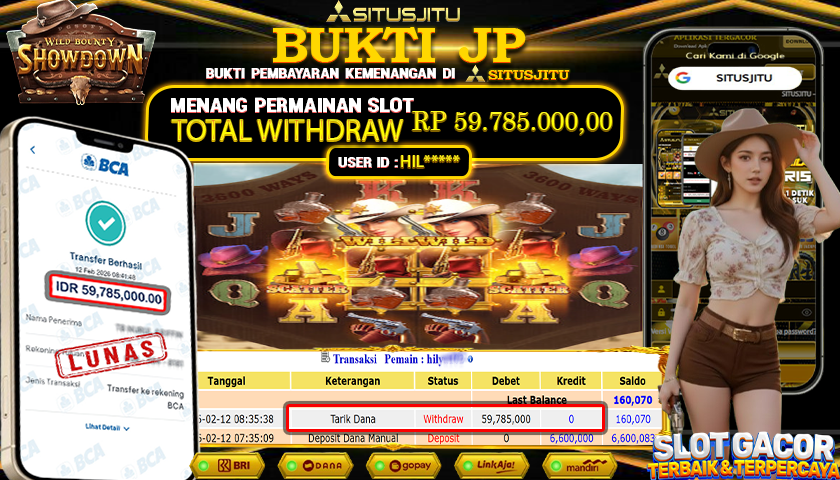 SITUSJITU id : HIL***** JACKPOT SLOT WILD BOUNTY SHOWDOWN PG SOFT TOTAL WITHDRAW  Rp.59.785.000 ,- LUNAS