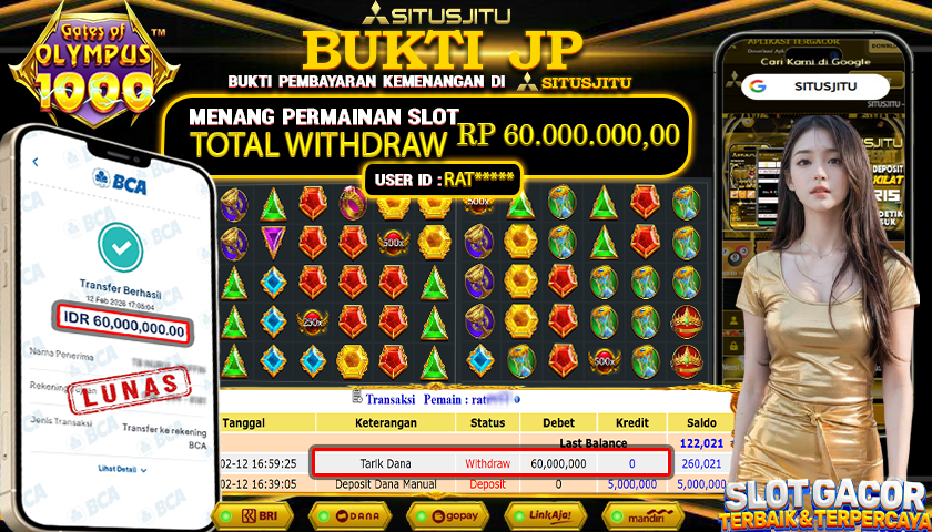 SITUSJITU id : RAT***** JACKPOT SLOT  GATES OF OLYMPUS 1000 PRAGMATIC PLAY TOTAL WITHDRAW  Rp.60.000.000 ,- LUNAS