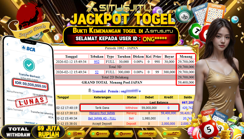 SITUSJITU id : ONG***** JACKPOT TOGEL JAPAN POOLS TOTAL WITHDRAW  Rp.59.000.000 ,- LUNAS