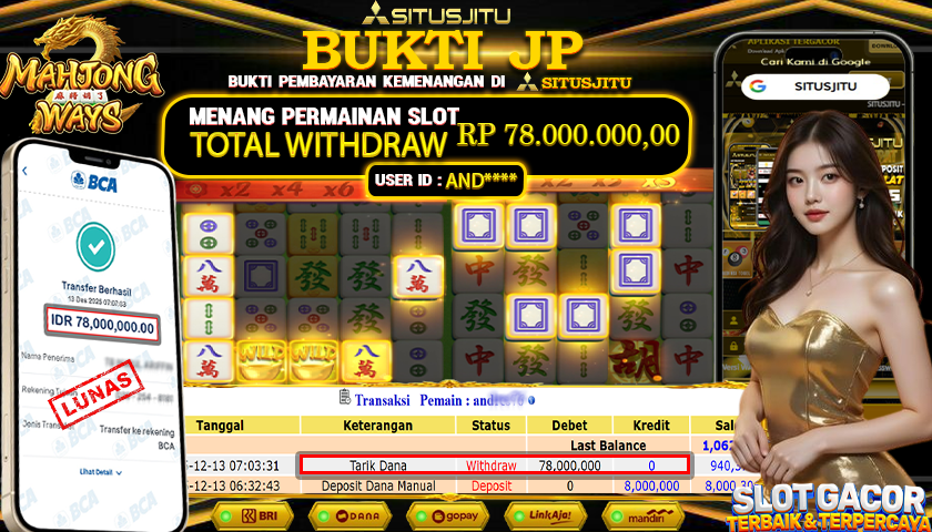 SITUSJITU  id : AND***** JACKPOT SLOT MAHJONG WAYS PG SOFT Rp.78.000.000,- LUNAS