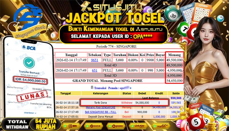 SITUSJITU id : OPA***** JACKPOT TOGEL SINGAPORE TOTAL WITHDRAW  Rp.54.000.000 ,- LUNAS