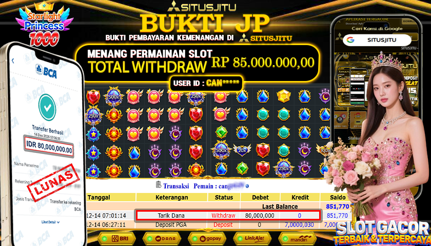 SITUSJITU  id : CAN**** JACKPOT SLOT STARLIGHT PRINCES 1000 PRAGMATIC PLAY Rp.80000.000,- LUNAS