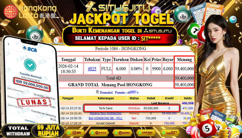 SITUSJITU id : SIT***** JACKPOT SLOT  TOGEL HONGKONG LOTTO  TOTAL WITHDRAW  Rp.59.000.000 ,- LUNAS