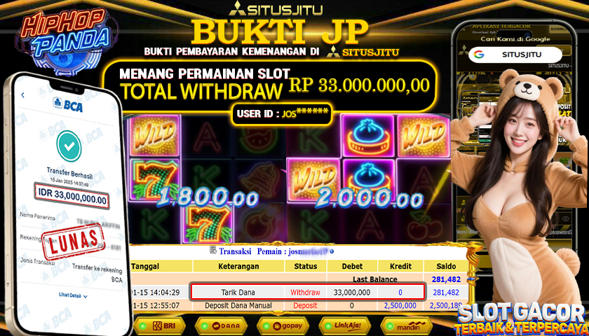 SITUSJITU id : JOS***** JACKPOT SLOT HIPHOP PANDA PG SOFT Rp.33.000.000 ,- LUNAS