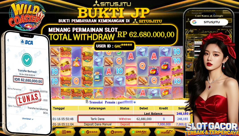 SITUSJITU id : GAC***** JACKPOT SLOT WILD COASTER PG SOFT Rp.62.680.000 ,- LUNAS