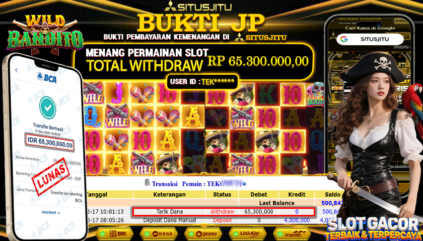 SITUSJITU  id : TEK***** JACKPOT SLOT WILD BANDITO PG SOFT Rp.65.300.000,- LUNAS