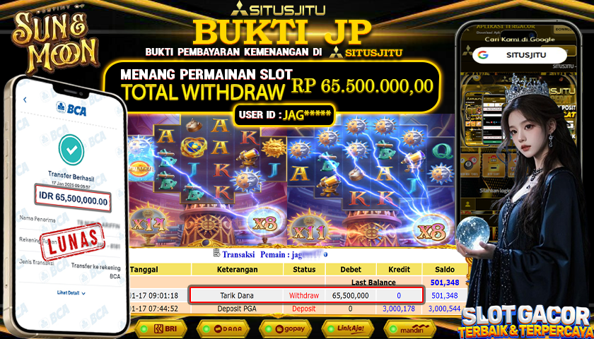 SITUSJITU id : JAG***** JACKPOT SLOT DESTINY OF SUN & MOON PG SOFT Rp.65.500.000 ,- LUNAS
