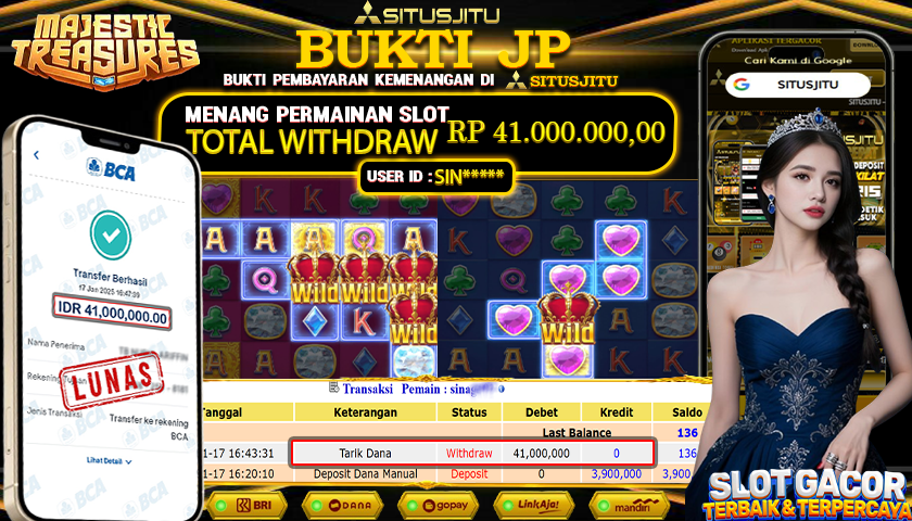 SITUSJITU id : SIN***** JACKPOT SLOT MAJESTIC TREASURES PG SOFT Rp.41.000.000 ,- LUNAS