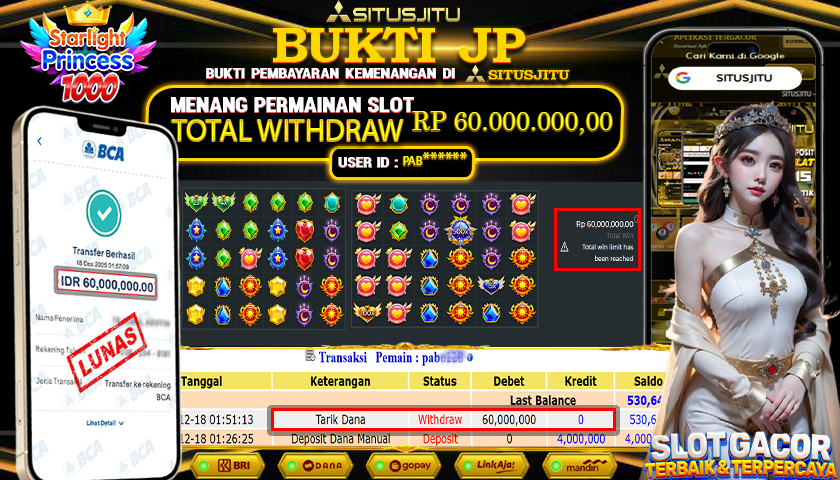 SITUSJITU  id : PAB**** JACKPOT SLOT STARLIGHT PRINCES 1000 PRAGMATIC PLAY Rp.60.000.000,- LUNAS