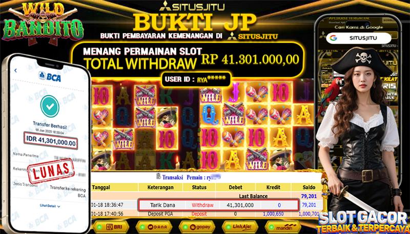 SITUSJITU id : RYA***** JACKPOT SLOT WILD BANDITO PG SOFT Rp.41.301.000 ,- LUNAS