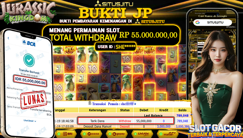SITUSJITU id : SHE***** JACKPOT SLOT JURASSIC KINGDOM PG SOFT Rp.55.000.000 ,- LUNAS