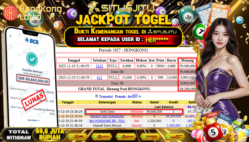 SITUSJITU  id : HER****** JACKPOT TOGEL 43D HONGKONG LOTTO Rp.69.600.000,- LUNAS