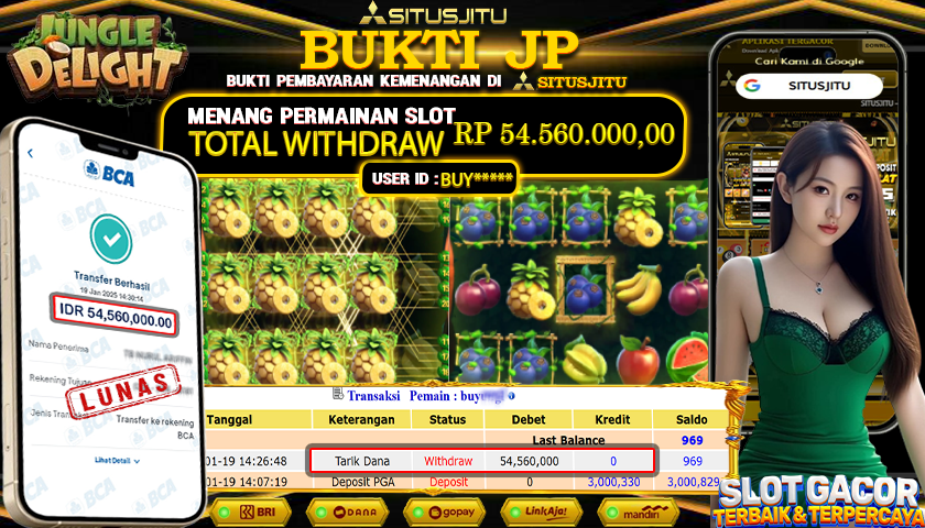 SITUSJITU id : BUY***** JACKPOT SLOT JUNGLE DELIGHT PG SOFT Rp.54.560.000 ,- LUNAS