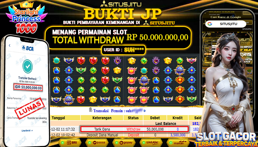SITUSJITU  id : SUH*** JACKPOT SLOT STARLIGHT PRINCES 1000 PRAGMATIC PLAY Rp.50.000.000,- LUNAS