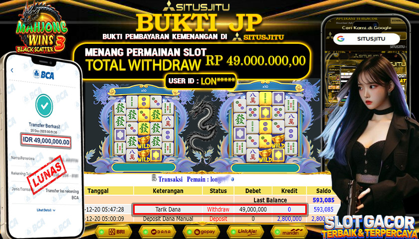 SITUSJITU  id : LON**** JACKPOT SLOT MAHJONG WINS 3 BLACK SCATTER PRAGMATIC PLAY Rp.49.000.000,- LUNAS