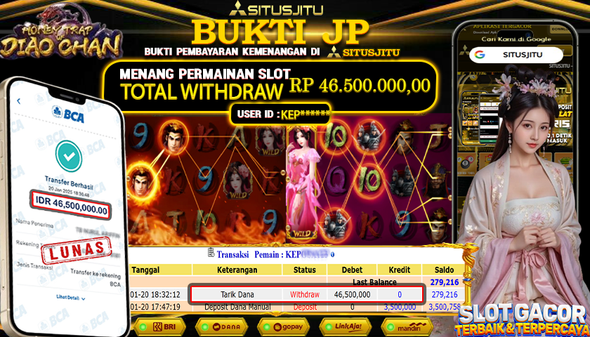 SITUSJITU id : KEP***** JACKPOT SLOT HONEY TRAP OF DIAO CHAN PG SOFT Rp.46.500.000 ,- LUNAS