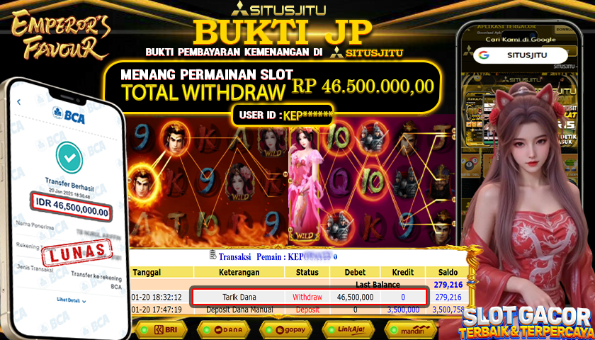 SITUSJITU id : KEP***** JACKPOT SLOT EMPEROR'S FAVOUR PG SOFT Rp.46.500.000 ,- LUNAS