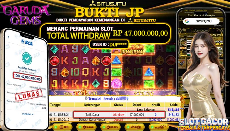 SITUSJITU id : DUI***** JACKPOT SLOT GARUDA GEMS PG SOFT Rp.47.000.000 ,- LUNAS